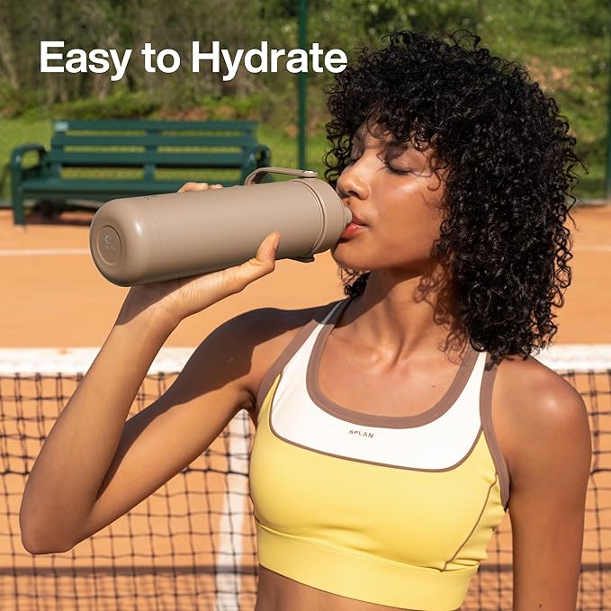 Insulated Water Bottle with Straw - Encool Stainless Steel Water Bottle, Leak-Proof, BPA-Free, Double Wall Vacuum Keeps Cold for 24 Hours for Sports, Travel, School (26 oz, Raw Umber)