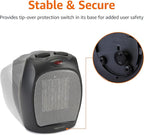Amazon Basics Ceramic Space Heater, Portable Indoor Heating Solution, With Overheat and Tip-Over Protection, Thermostat, Non-Oscillating, 1500W, 7.52"D x 6.34"W x 9.45"H, Black