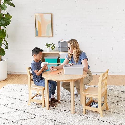 ECR4Kids Three Rung Ladderback Chair with Storage, 14in Seat Height, Classroom Seating, Honey, 2-Pack