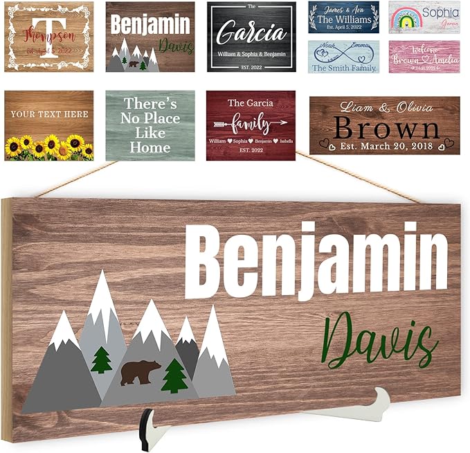Custom Wood Sign Prsonalized Text Business Home Decor, Personalized Rustic Plaque Board Hanging Wooden Name Sign for Wall Art, Customized Signs Plank Decoration Gifts for Wedding Family Farmhouse Kitchen, Rectangle