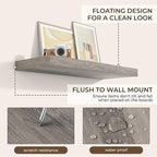 RICHFOCUS 36Inch Floating Shelves for Wall 2 Pack Shelves for Bedroom|Kitchen|Bathroom Wall Mounted Rustic Wood Floating Shelf with Invisible Brackets for Books|Storage|Decor, Grey