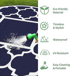 GENIMO 10 ' Round Outdoor Rug for Patio, Waterproof Indoor Outdoor Plastic Straw Rugs Carpet, Reversible Outside Area Mat for Camping, Balcony Porch, Deck, Picnic, Blue White