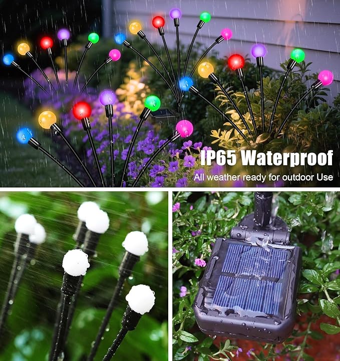 Solar Garden Lights Outdoor Decor, 24 LEDs Solar Firefly Light, Multicolor Changing RGB Swaying Lights Outdoor Waterproof, 4 Pack 6 Heads Christmas Garden Decorative for Yard Patio Pathway Lawn Decor
