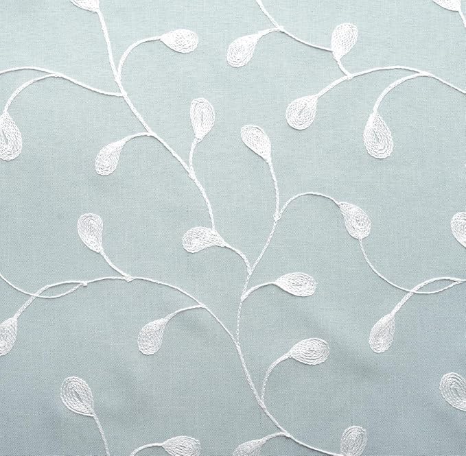 MIUCO Floral Embroidery Semi Sheer Curtains Faux Linen Grommet Curtains for Living Room 52 x 84 Inch 2 Panels Set, Sea Foam