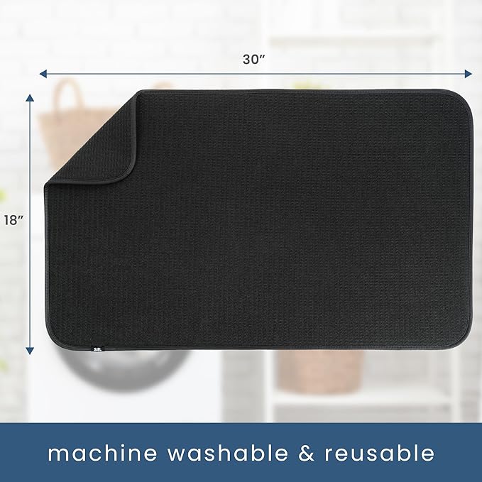 S&T INC. Dish Drying Mat Jumbo, 18” x 30”, Absorbent Microfiber Kitchen Counter Mat, Dish Drying Pad for Dishes, Utensils, Pots and Pans, Jumbo, Black