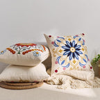 Embroidered Throw Pillow Cover 18x18 Classic Boho Floral Pattern Pillows Cover Outdoor Decorative Pillowcase,Durable Cozy Textured Cushion Case for Sofa Couch Bed Living Room,Blue