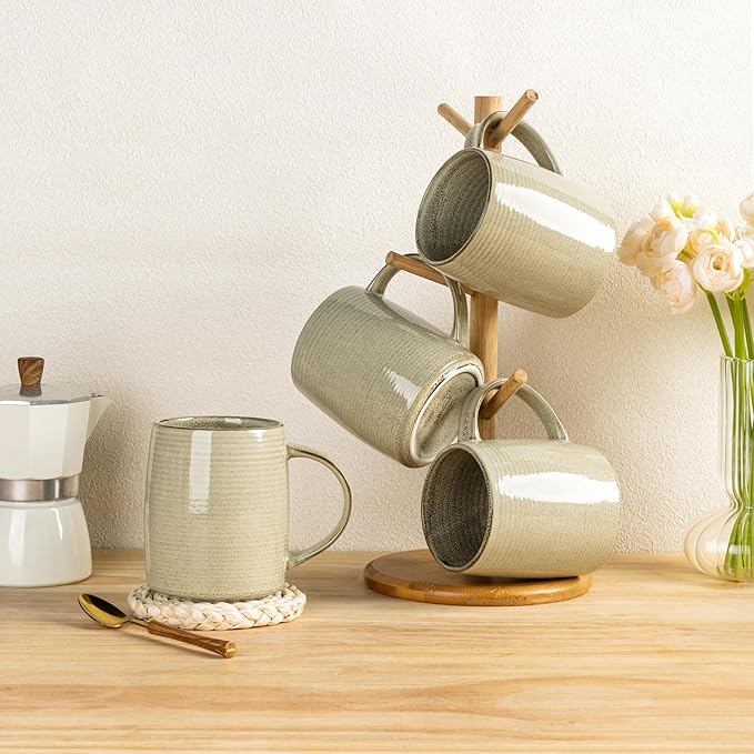 GBHOME Large Coffee Mugs Set of 6, 18oz Handmade Ceramic Coffee Mugs Set with Gradient color for Latte/Tea/Beer/Hot Cocoa, Dishwasher & Microwave Safe, Khaki