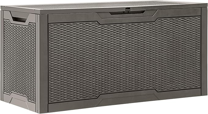 YITAHOME 100 Gallon Outdoor Storage Box, Large Water Resistant Resin Deck Box, Indoor Outdoor Lockable Storage Container for Patio, Garden, Cushions, Tools, Equipment (Taupe)
