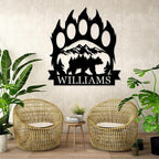 Personalized Bear Paw Metal Wall Decor, Rustic Forest Bear Wilderness Sign, Forest for Living Room Indoor Decor, Rustic Cabin Hunting Bear Paw Signs