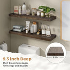 RICHFOCUS Elm Floating Shelves for Wall - 36" W x 9.3" D Rustic Solid Wood Shelves with Invisible Bracket, Wall-Mounted for Living Room, Bedroom, Kitchen Storage & Display, Set of 2, Walnut