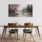 HGUAOA Mountain Canvas Wall Art Rustic Lake Landscape - Nature & Forest Scenery Paintings Pictures for Living Room & Bedroom Wall Decor Vintage Artwork for Walls
