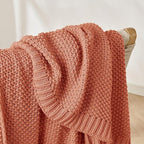 Joydeco Chunky Cable Knit Throw Blanket, Lightweight 100% Cotton Soft Cozy Throw Twin Blanket for Couch Bed and Sofa, Rustic Breathable Farmhouse Blanket Gift for Women Men(Burnt Orange, 60"x80")
