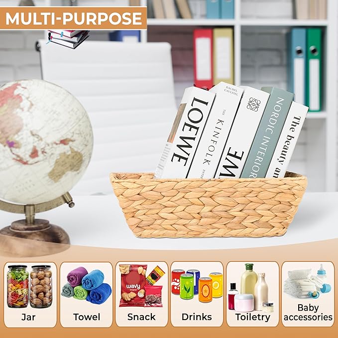 Set of 3 Snack Baskets, Wicker Snack Basket Organizer for Office, Small Wicker Baskets with Handles, (3 Medium Basket)