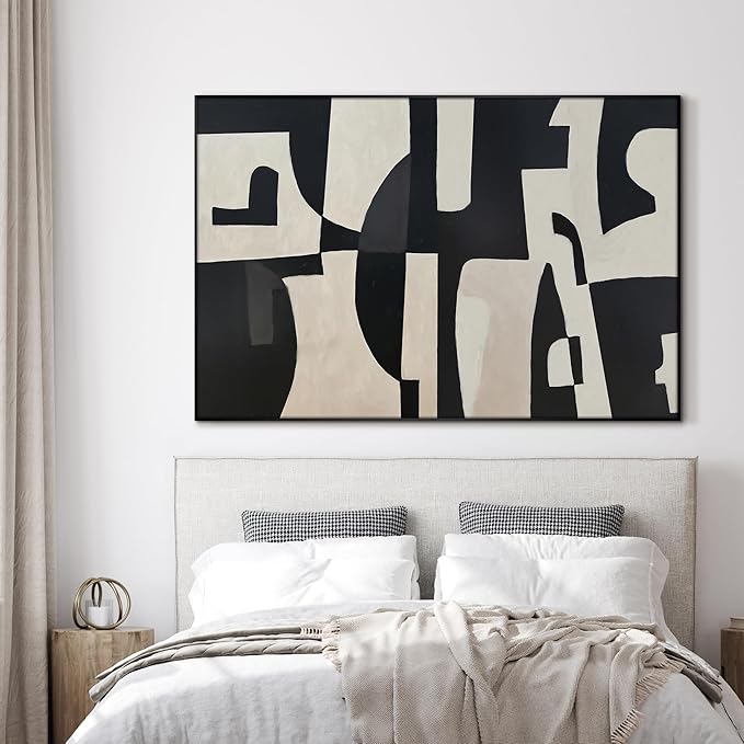 SIGNWIN 46"x72" Extra Large Framed Wall Art Black and White Abstract Geometric Design, Minimalist Modern Print for Home Living Room Bedroom Decor (Frame Assembly Required)