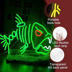 Fish Neon Sign LED Skeleton Fish Neon Light for Wall Decor Dimmable Green Fish Bones Light Up Sign for Living Room Game Room Restaurant Man Cave Art Wall Decoration (16.7 ''*12.8 '')