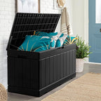 JUMMICO 83 Gallon Outdoor Deck Box Large Resin Storage Box for Patio Furniture Cushions and Garden Tools (Black)