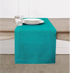 Solino Home Linen Teal Table Runner 108 Inches Long - 100% Pure Linen Hemstitch 14 x 108 Inch Table Runner for Dining, Fall, Autumn, Thanksgiving - Classic Hemstitch