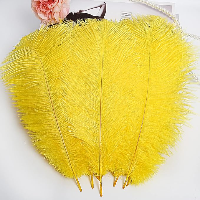THARAHT Yellow Ostrich Feathers 24pcs Natural Bulk 10-12Inch 25cm-30cm for Crafts Wedding Party Centerpieces Halloween and Home Decoration Feathers