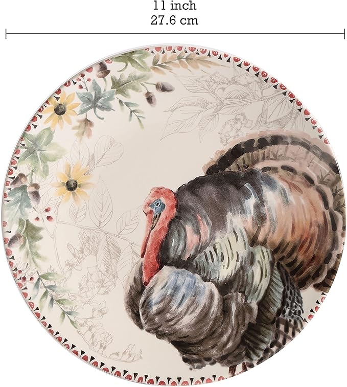 Bico Blessing Season Dinner Plates Set of 4, 11 Inch Large Ceramic Plates for Pasta, Steak, Stylish Serving Dishes, Microwave and Dishwasher Safe, Gift for Housewarming and Thanksgiving