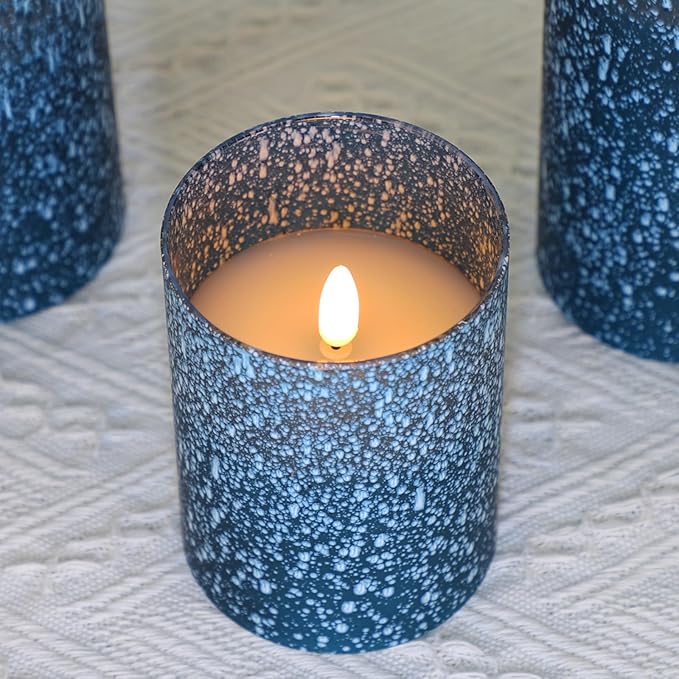 Flameless Candles with Remote - Battery Operated Candles with Timer, Flickering Real Wax LED Pillar Christmas Candles for Wedding, Table, Home Decorations (Blue, Set of 3)