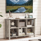 Farmhouse 6 Cube Bookshelf, Rustic Grey Oak Wooden Storage Organizer Book Shelf, 47 Inch Cubby Hallway Bookcase, Kids Toy Storage Cabinet, Modern Open Book Case for Living Room, Hallway