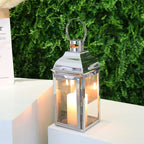 JHY DESIGN Silver Decorative Lanterns 12.5''High Stainless Steel Candle Lanterns with Tempered Glass for Indoor Outdoor Events Parities and Weddings Vintage Style Hanging Lamps