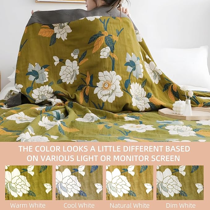 Boho Throw Blanket for Bed - 100% Pure Cotton Ultra Soft Rustic Quilt - Farmhouse Decor Bed Blankets, All Season Rustic Throw for Sofa Couch Chair(91''x 98'', Flower Branch)