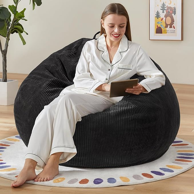 Hobestluk 3.5FT Bean Bag Chair Adult Bean Bag Chair Large Bean Bag Chair with Filler Included Teardrop Bean Bag with Removable Cover for Bedroom Living Room - (Large, Black)