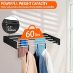 FOCHIER F Laundry Drying Rack Wall Mounted Clothes Drying Rack Collapsible with 5 Aluminum Rods and Drilling Template Long Screwdriver Bit 60 lbs Capacity (Black, 40")
