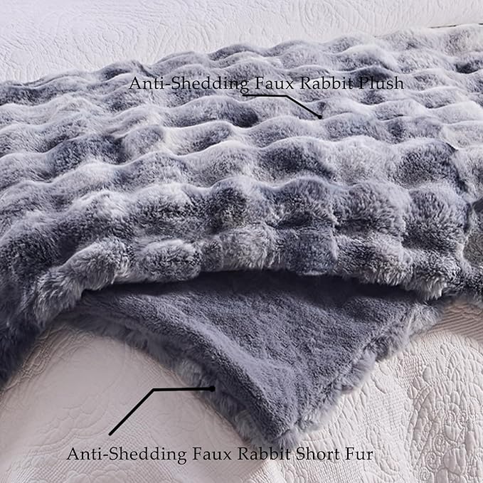 BENVWE Fluffy Faux Fur Throw Blanket for Couch - Soft, Plush, Thick, Cozy, Fuzzy Luxury Minky Bubble Blanket for Home Living Room Decor, Gifts for Women, Tie-dye Light Grey, 51" x 63", 1100GSM
