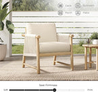 CHITA 3 Pieces Boho Patio Rattan Bistro Set, Outdoor Wicker Chairs & Side Table Set with Acacia Wood Frame(Cream)