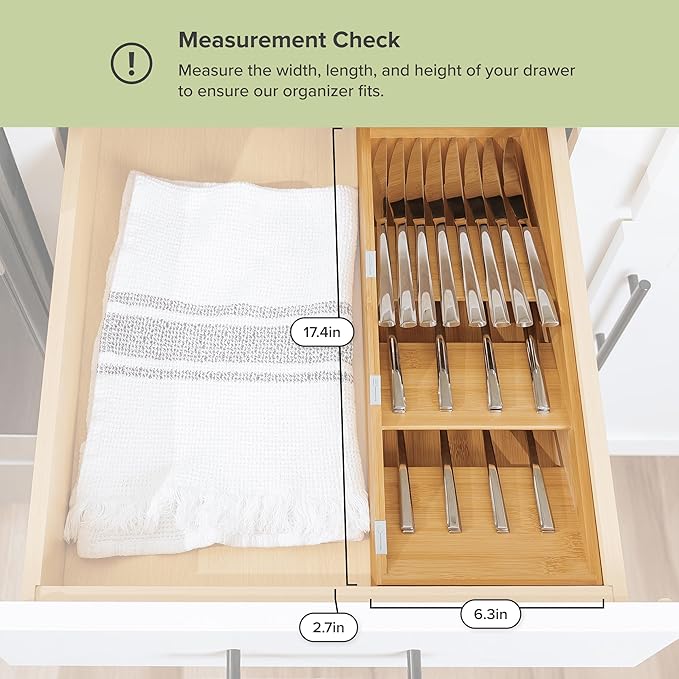 Premium Cutlery, Flatware, and Silverware Drawer Organizer – Slanted 3-Compartment Design with Labeled Slots, Non-Slip Feet, 100% Sustainable Bamboo