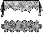 Lulu Home Halloween Fireplace Decorations, Fireplace Mantle Scarf Cover and Table Cloth, Black Lace Spider Web for Table, Door, Window and Fireplace Decoration, Halloween Decoration