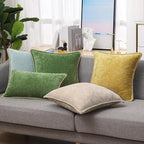 decorUhome Fall Chenille Soft Throw Pillow Covers 24x24 Set of 2, Farmhouse Velvet Neutral Decorative Euro Pillow Covers with Stitched Edge for Couch Sofa Bed Home Decor, Forest Elf