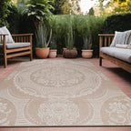 Medallion Outdoor Rug 6x9 Washable Outside Carpet for Indoor Patio Porch Waterproof Easy Cleaning Non Shedding Area Rugs Beige 6 x 9