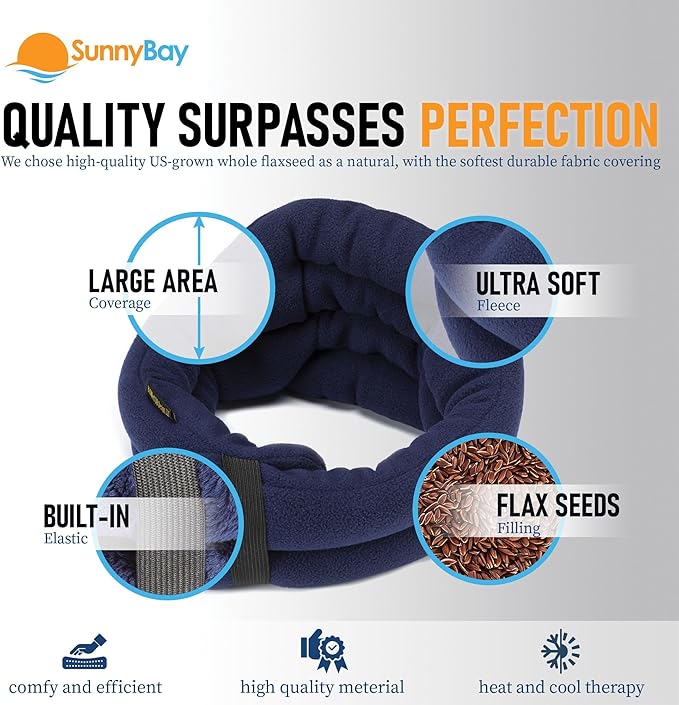 SunnyBay XL Microwave Heating Pad, Microwavable Heated Neck and Shoulder Wrap, Hands-Free Weighted Moist Hot or Cool Pack, Soft Fleece Cover and Flaxseed Filling, 30 Inch Extra-Long Length, Navy