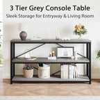 LVB Farmhouse Industrial Console Table, Wood Metal Foyer Entryway Sofa Tables with Storage, 3 Tier Long Rustic Entry Table TV Stand with Shelves for Home Living Room Hallway, Light Grey Oak, 55 Inch