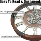 DORBOKER 24" Original Moving Gears Wall Clock, Large Industrial Wall Clock for Living Room Decor,Oversized Wood Vintage Farmhouse Steampunk Rustic Clocks for Wall Decor,Black Walnut