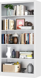 66" Tall Metal Bookcase, 5 Shelf White Bookcase with Adjustable Shelves, Large Bookshelves and Bookcases, Modern Book Shelf Storage Organizer for Living Room, Home Office, Library