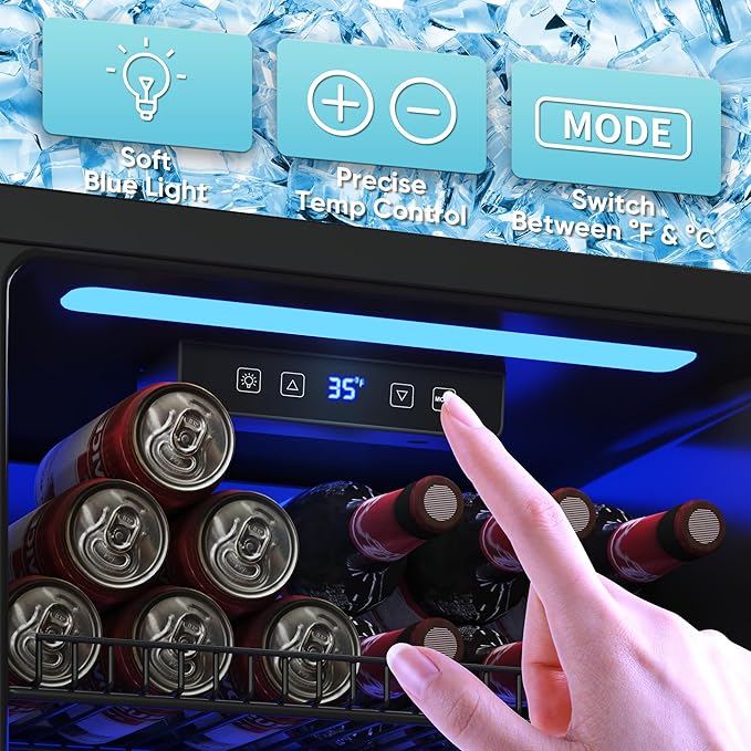 Beverage Fridge, 130 Can Mini Fridge With Glass Door, Beverage Cooler Refrigerator, Wine Drink Beer Cooler, Adjustable Shelves & Digital Temperature Display