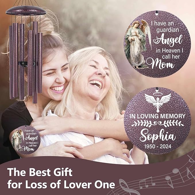 ASTARIN 36" Large Deep Tone Personalized Sympathy Wind Chimes, Memorial Wind Chime for Loss of Mother Father Loved One, Angel Bereavement Gifts Decor Outdoor Patio Garden Graveyard