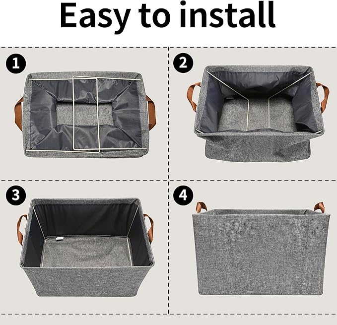 GRANNY SAYS Closet Storage Baskets, Collapsible Fabric Storage Bins with Metal Frame, Clothes Organizer Bins, Extra Large Baskets for Shelves, Gray, 4-Pack