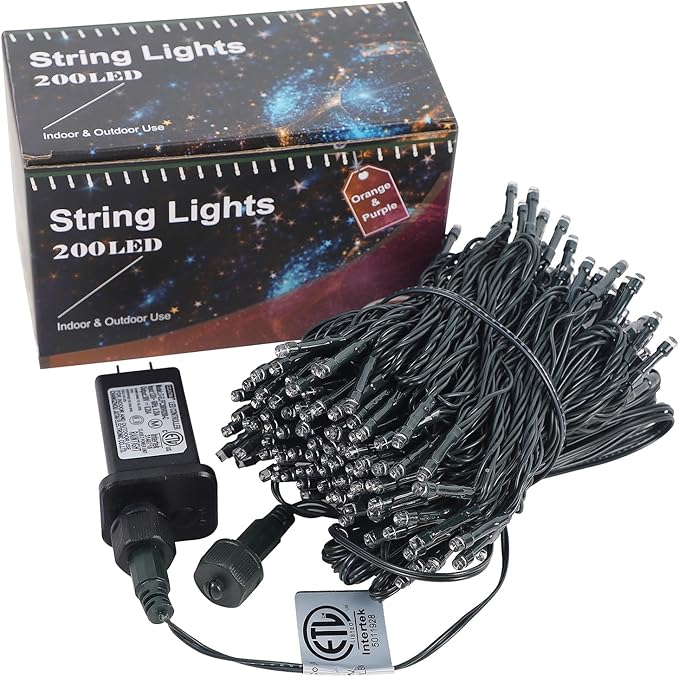 HOME LIGHTING Halloween Lights, 66FT 200 LED Plug in Green Wire String Light, 8 Lighting Modes Waterproof Fairy Mini Lights for Indoor Outdoor Christmas Wedding Party Decorations (Orange & Purple)