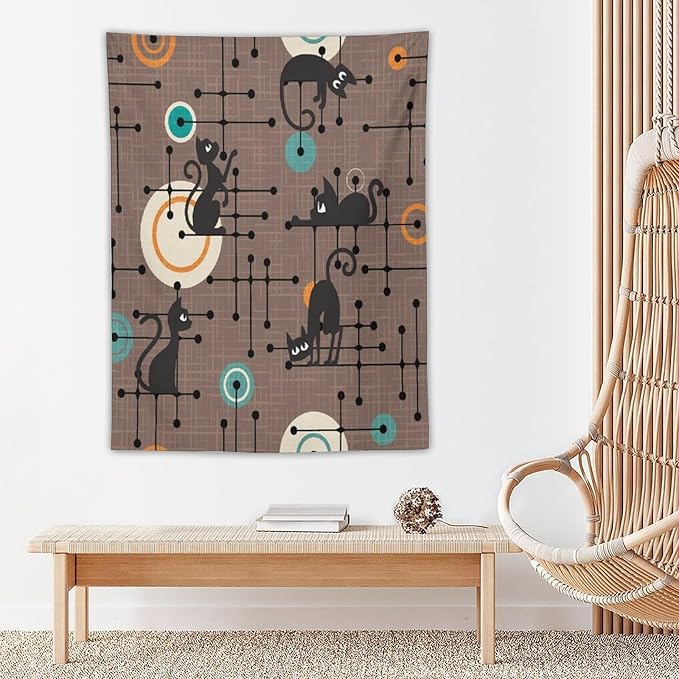 ICMOLYYENLO Boho Medieval Cat Tapestry, Abstract Atomic Starburst Geometric Aesthetic Art Wall Hanging For Bedroom Living Room Dormitory 60x60 Inches