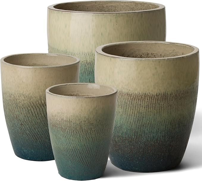 Emissary Bullet 18 in. Bayside Green Ceramic Round Planter (18 in. L x 18 in. W x 21 in. H) with Drainage Hole