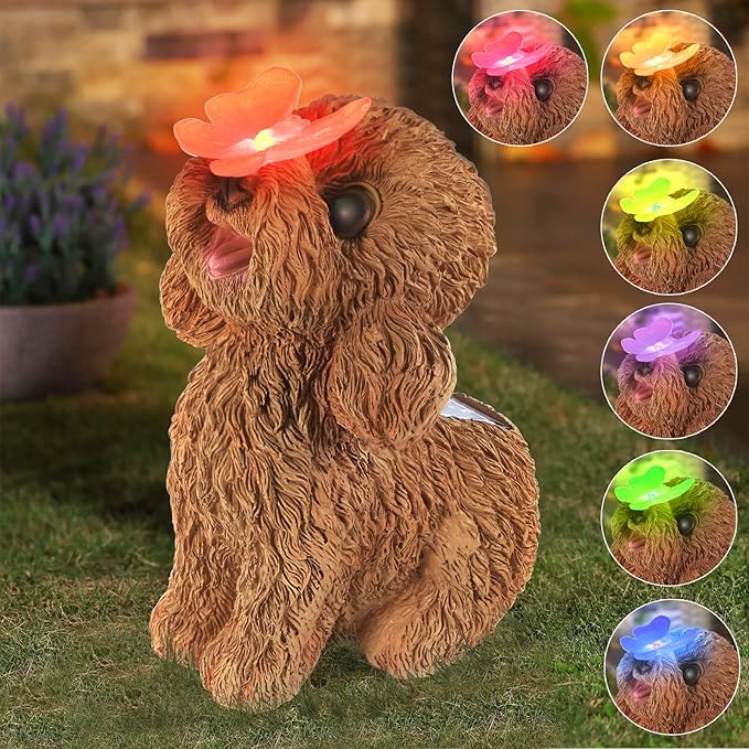 Dog Statues Outdoor Decor, Solar Lights Outdoor Statue Garden Decorations Solar Dog Ornaments for Patio, Lawn, Yard Art Decoration, Housewarming Garden Gift