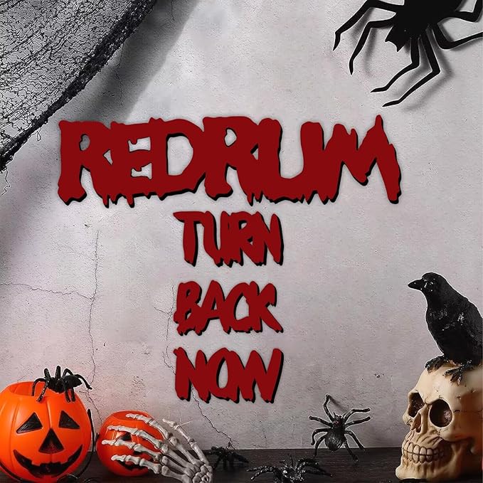Wooden Halloween Decorations Stickers Bloody Halloween Decals for Mirror Wall Window Peel and Stick Happy Halloween Wall Sticker Redrum Door Sign Outdoor Indoor Decor Holiday Party Supply Photo Props