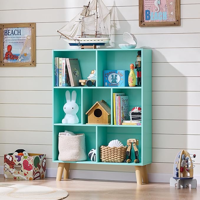 LEYAOYAO 7 Cube Bookshelf 3-Tier - Mint Green