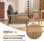 VINGLI Boho Braid Accent Armchairs Set of 2,Mid-Century Modern Chiars with Solid Wooden Armrest,Comfy Louge Cushion Chairs with Waist Pillow for Bedroom,Living Room,Reading Room, Gray