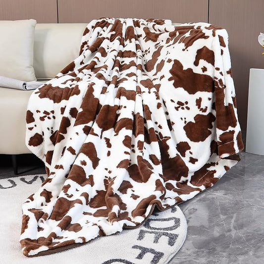 RYNGHIPY Cow Print Blanket for Sofa Couch Double Sided Flannel Animal Design Brown Throw Blanket (Brown, 63''x79'')